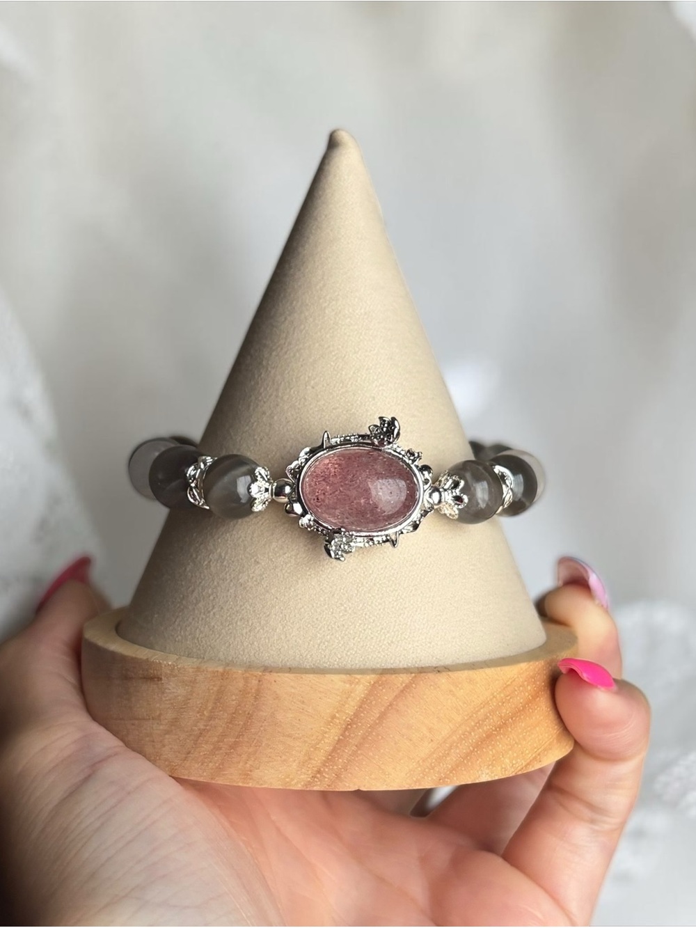 Handcrafted Strawberry Quartz Beaded Bracelet
